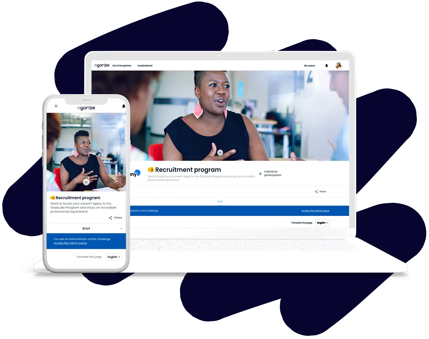Agorize for hire displayed in multiple devices