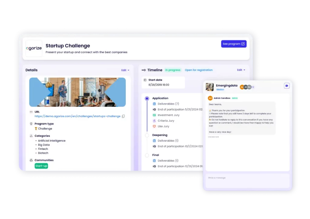 innovation management program features - Startup Innovation Challenge