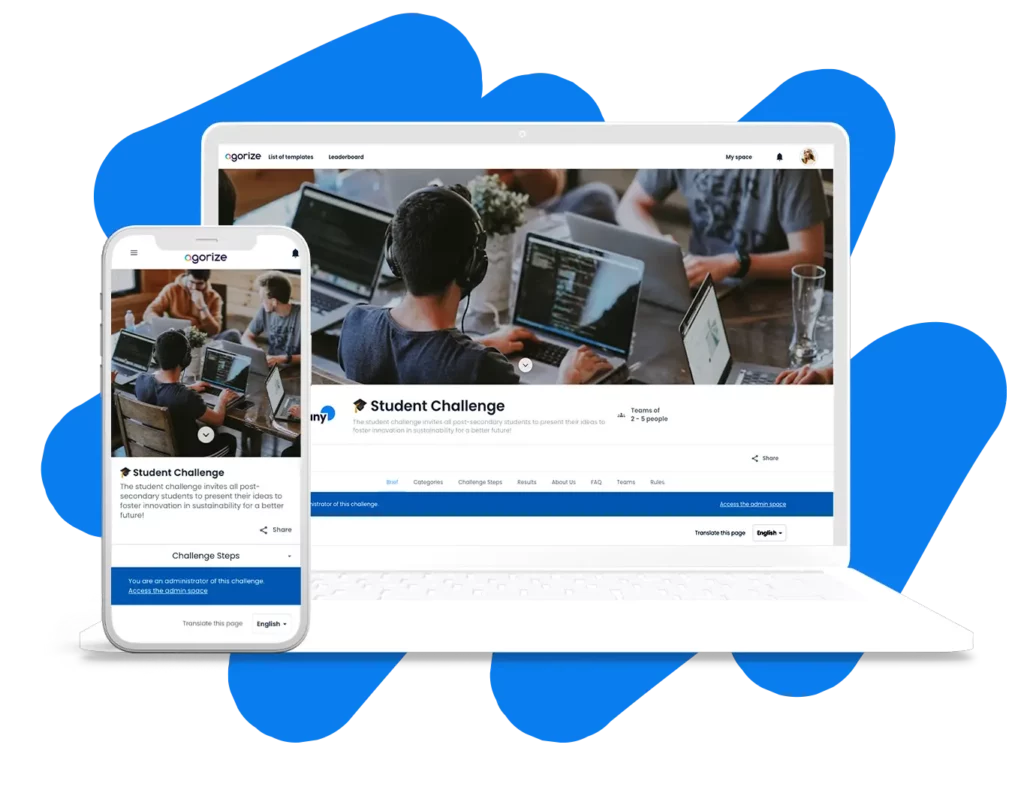 Agorize students challenge displayed in multiple devices - student innovation challenges